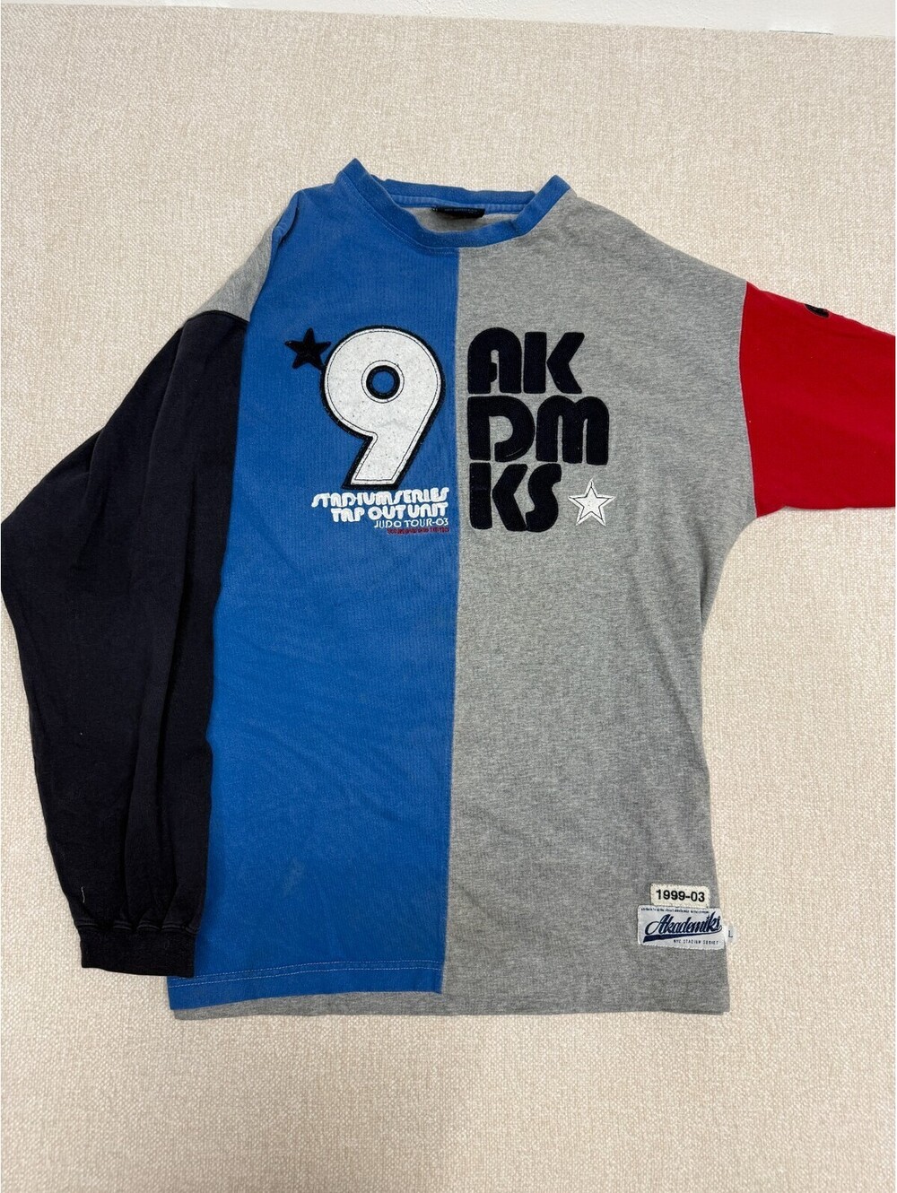 Vintage Akademiks Mens Large Colorblock Long Sleeve Graphic Shirt Y2K